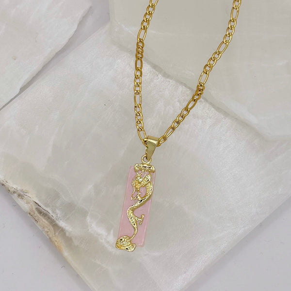 POWERFUL DRAGON PINK JADE necklace