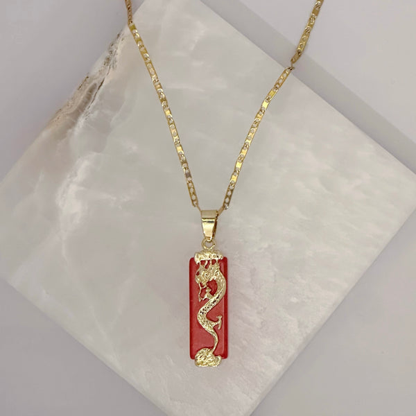 POWERFUL DRAGON RED JADE necklace