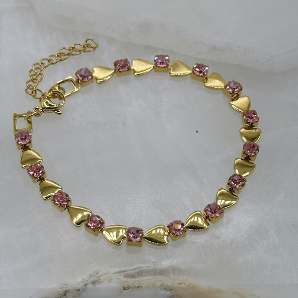 GOLD HEART PINK CRYSTAL bracelet