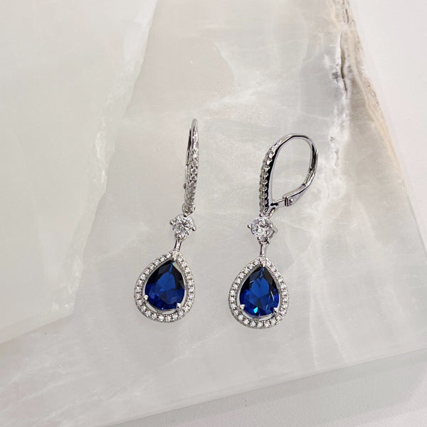 CRYSTAL BLUE SAPPHIRE TEARDROP earrings