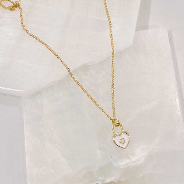 ENAMEL WHITE HEART LOCK SUPER MINI necklace