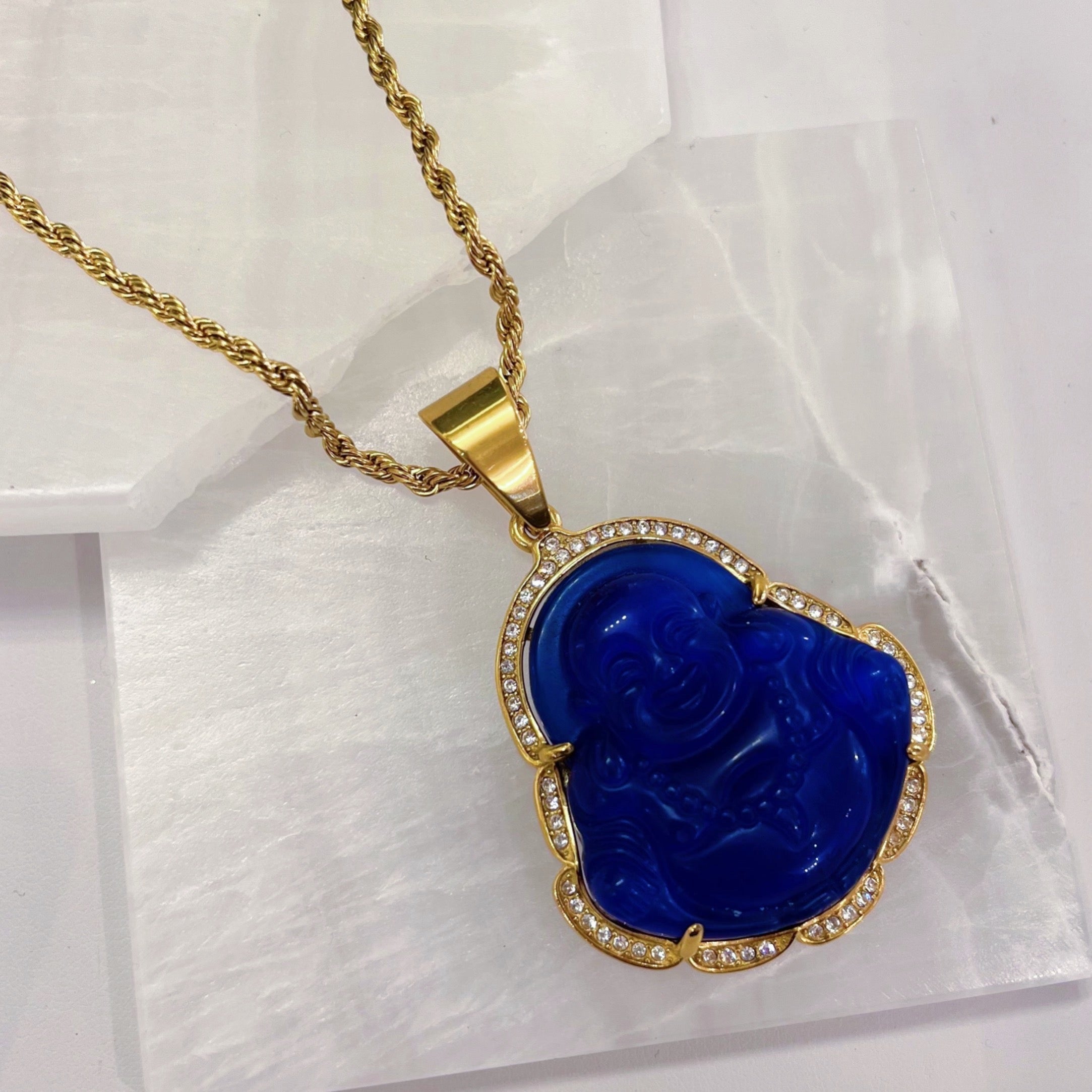 Peep Følge efter udgør DARK BLUE BUDDHA XL STEEL necklace – Mazza Boutique