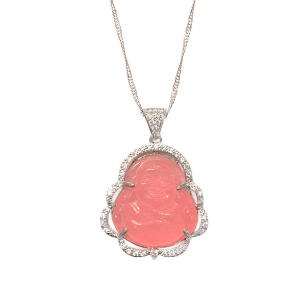 CORAL PINK BUDDHA CRISIANT SILVER necklace