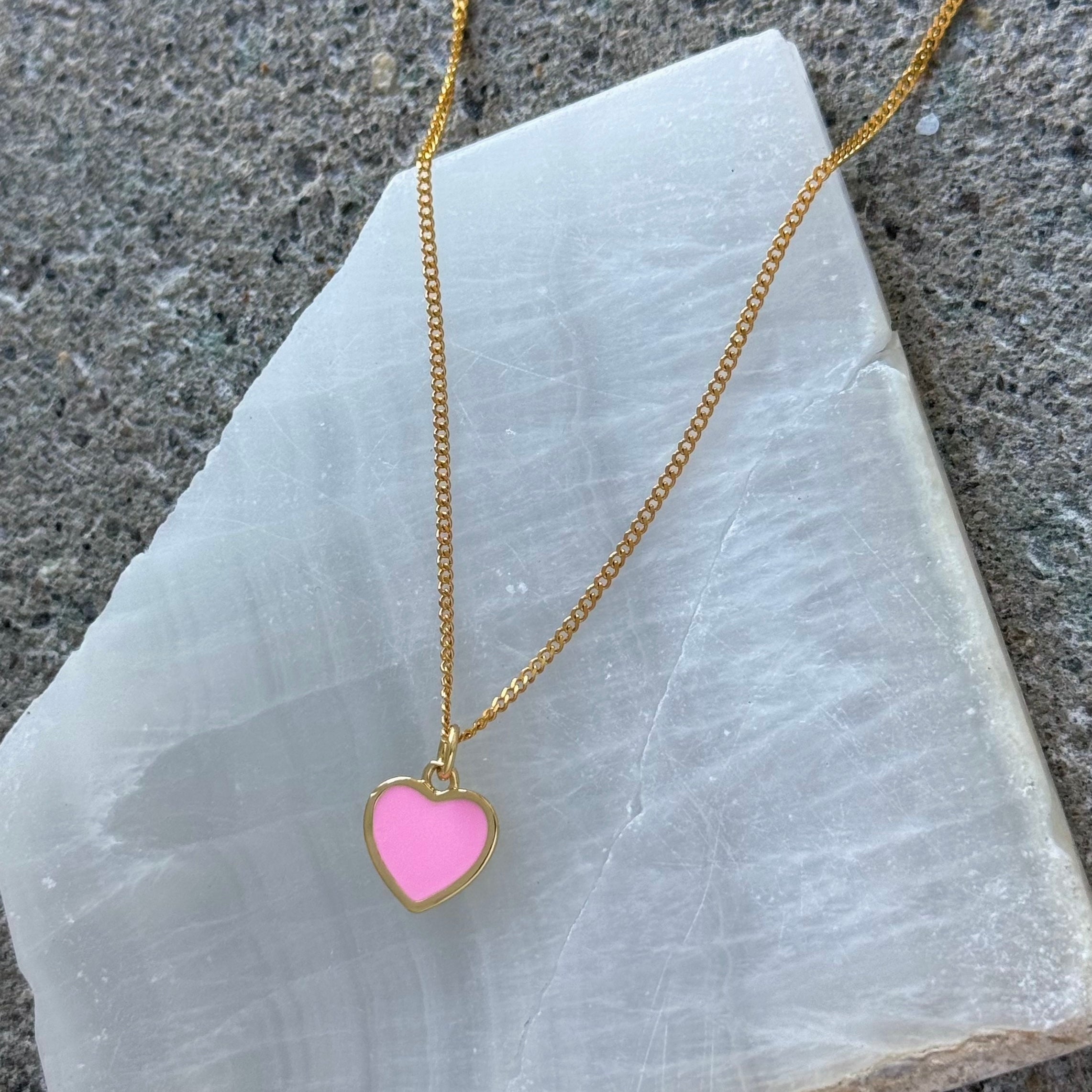 PINK ENAMEL HEART SUPER MINI necklace