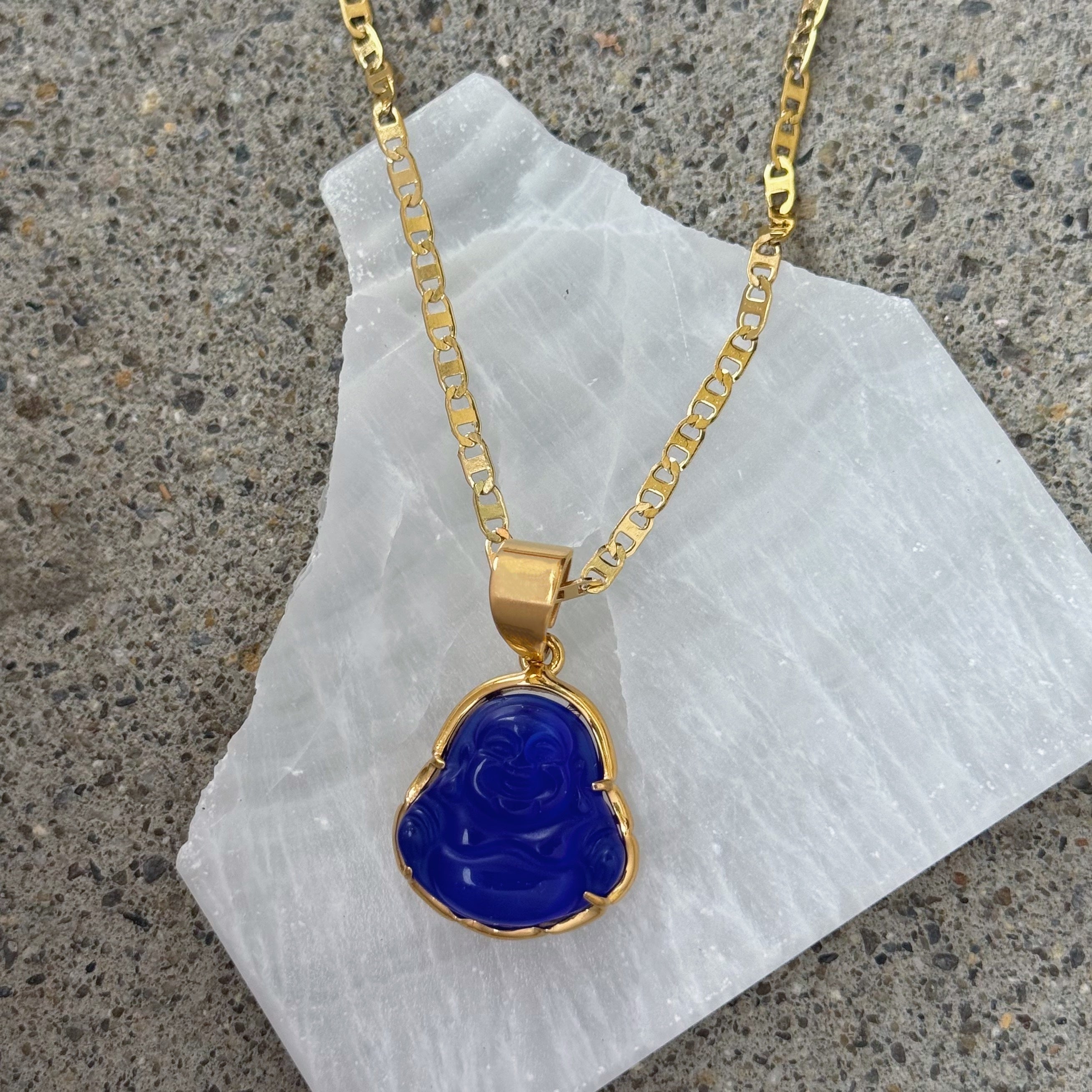 DARK BLUE BUDDHA GOLD STEEL MINI necklace