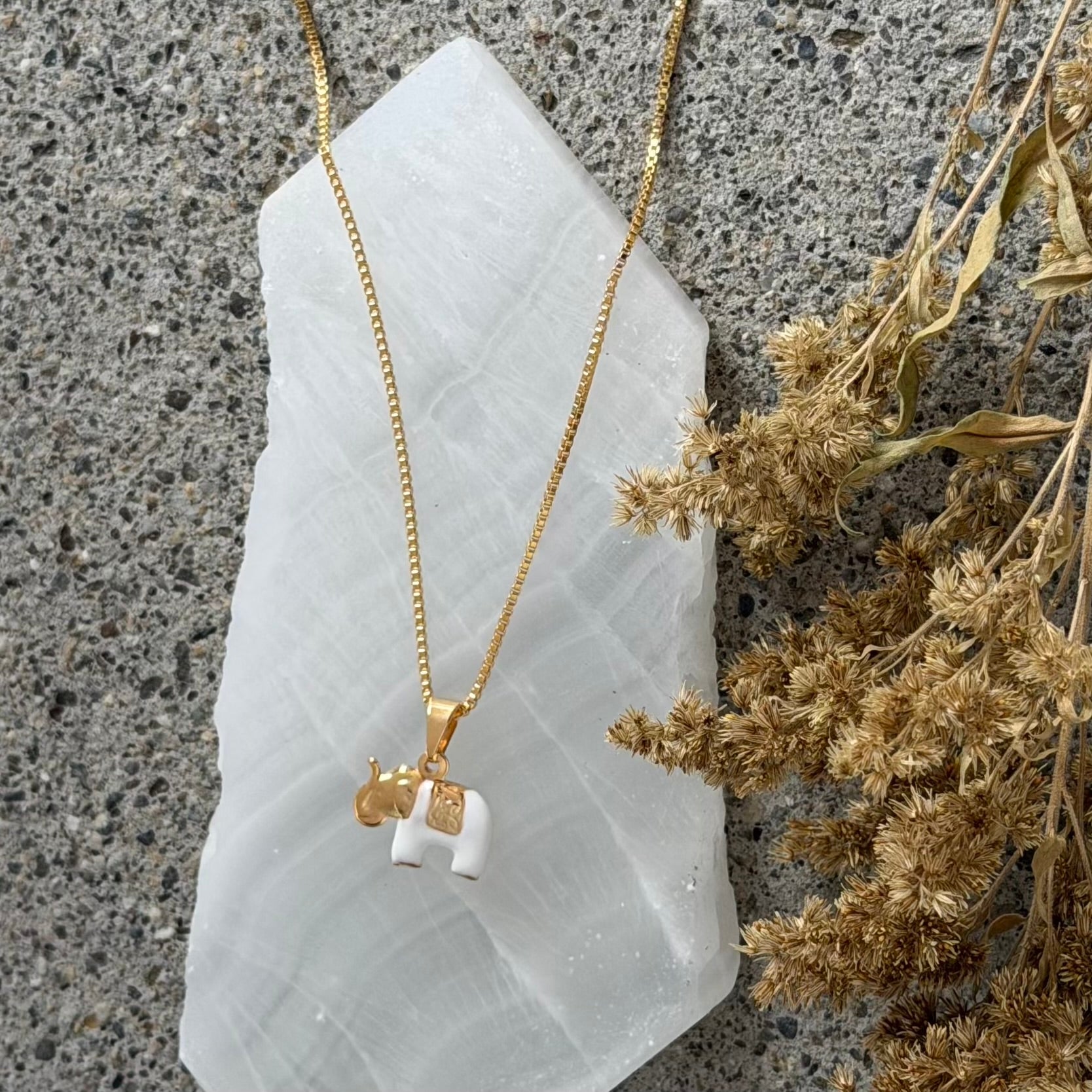 WHITE ENAMEL ELEPHANT MINI necklace
