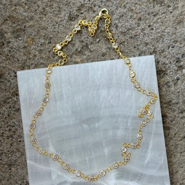 4MM GOLD ROUND CRYSTAL BEZEL necklace