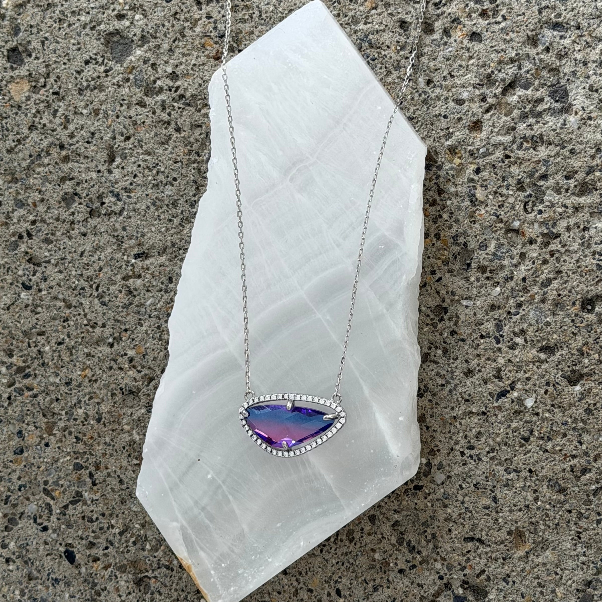 SILVER PINK BLUE OMBRÉ CRYSTAL necklace