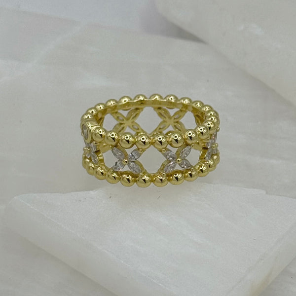 GOLD CRYSTAL FLOWER BEADED ring