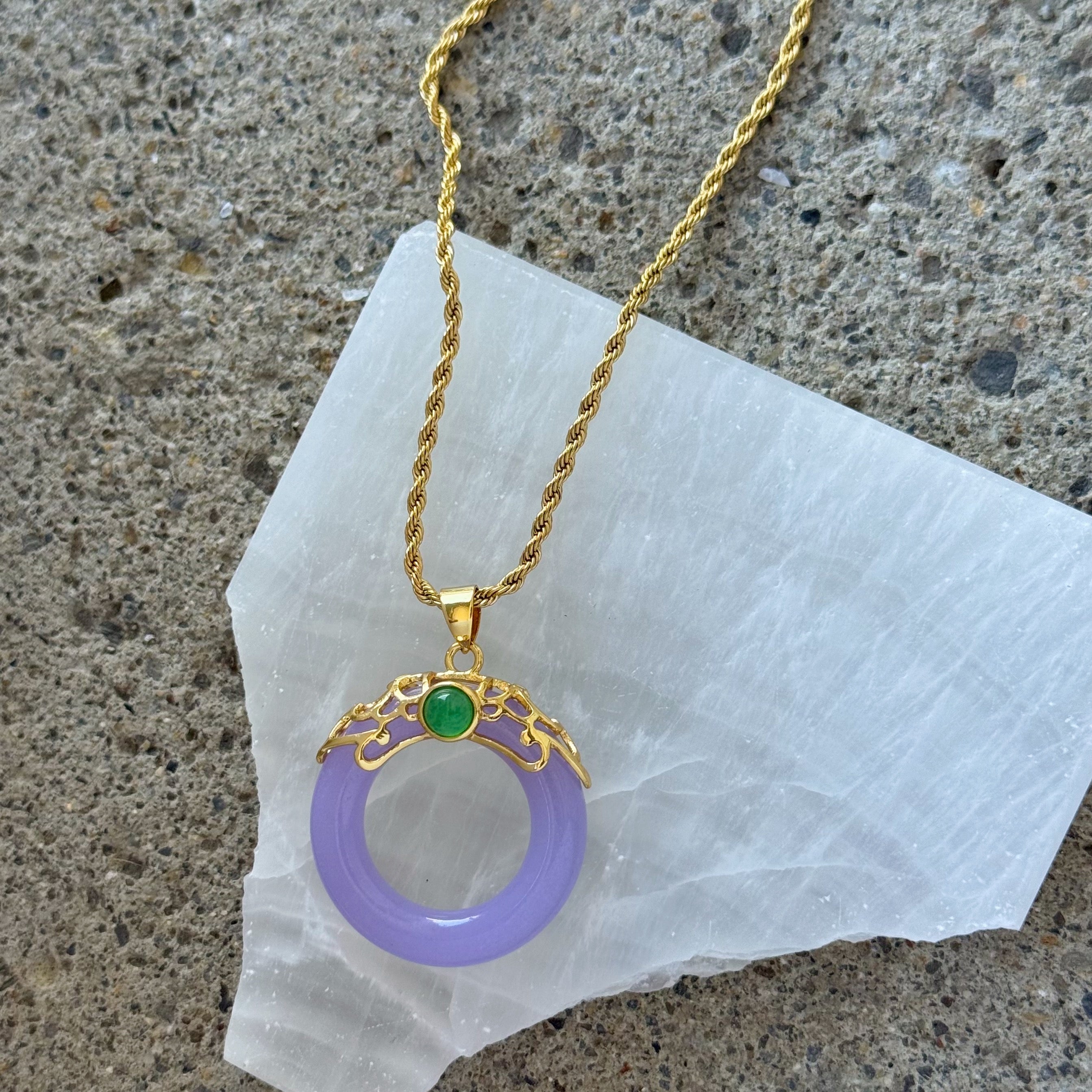 ANYA GREEN STONE LAVENDER JADE necklace