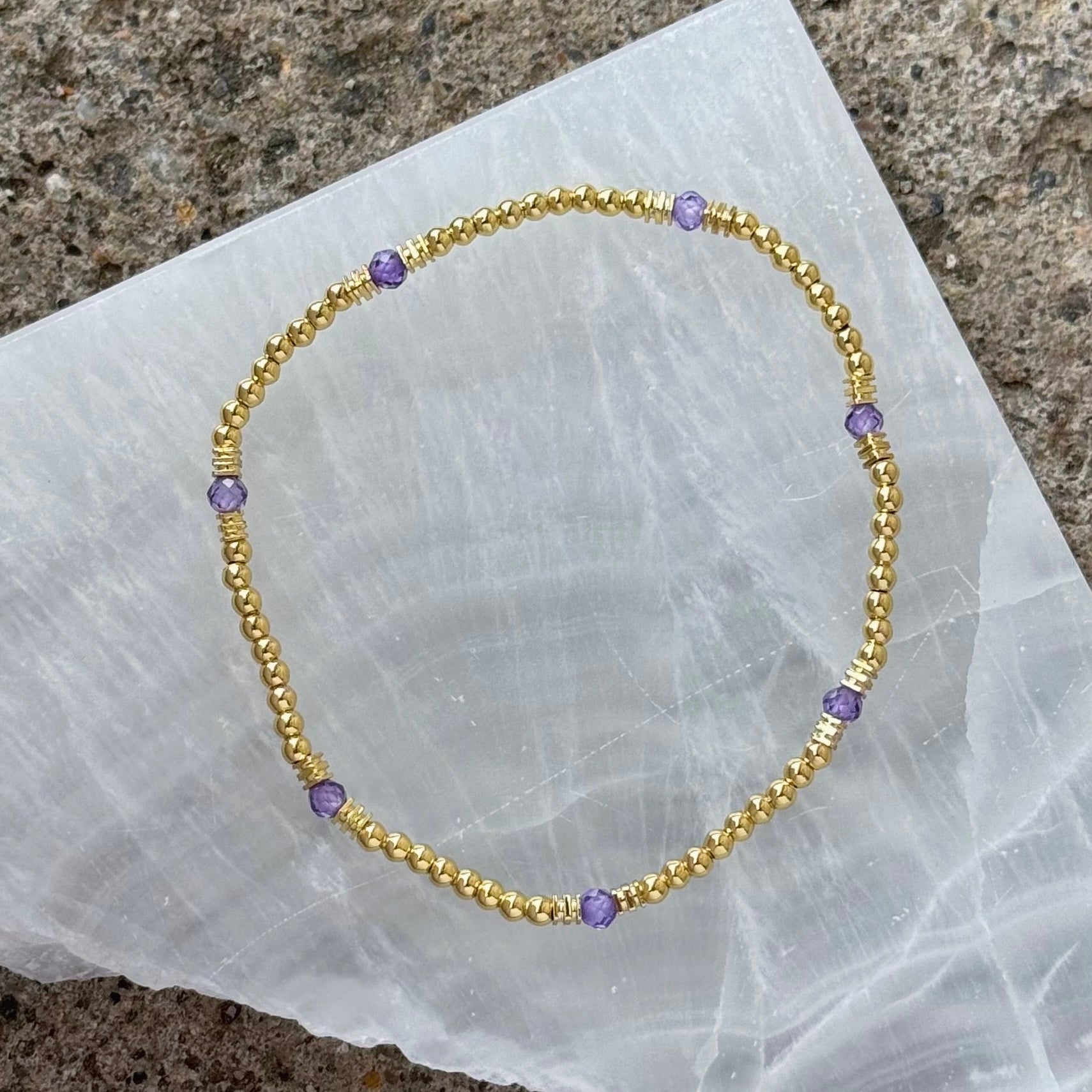 2MM GOLD BEADED AMETHYST bracelet