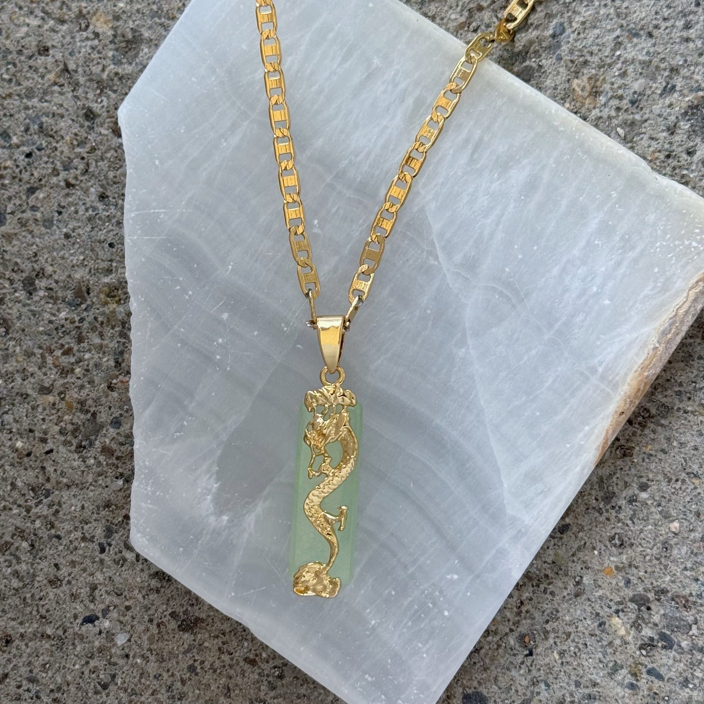 POWERFUL DRAGON LIGHT GREEN JADE necklace