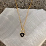 BLACK ENAMEL HEART LOCK SUPER MINI necklace