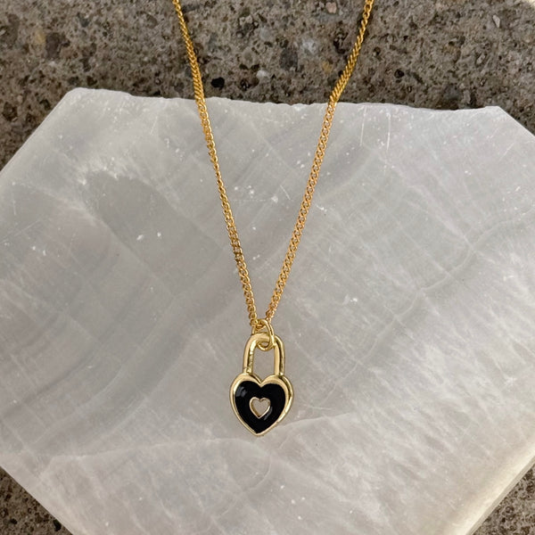BLACK ENAMEL HEART LOCK SUPER MINI necklace