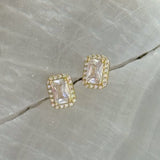 GOLD CRYSTAL HALO BAGUETTE STUD earrings