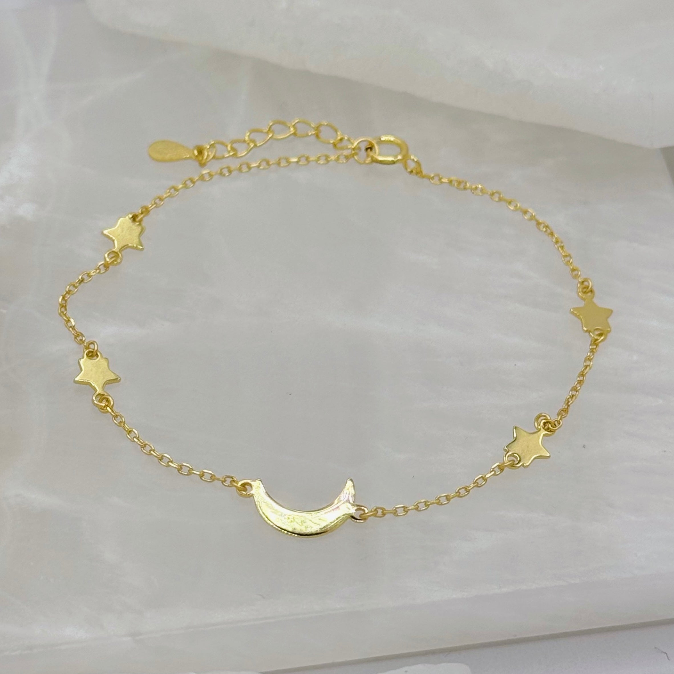 GOLD DAINTY CRESCENT MOON & STARS bracelet