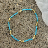 DIAMOND CUT AQUAMARINE GOLD BEADED STRETCHY bracelet