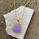 CRYSTAL LAVENDER BUDDHA GOLD STEEL necklace