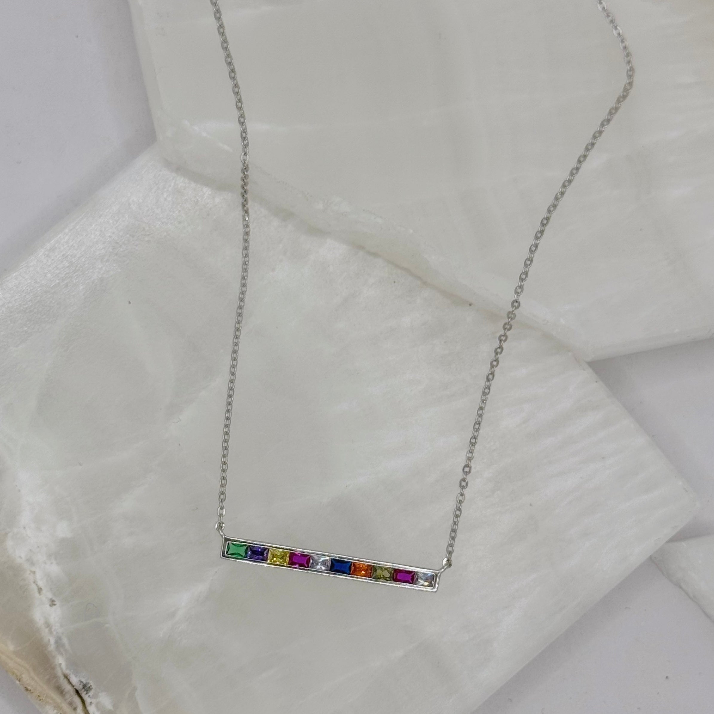 SILVER MULTICOLOR BAR necklace