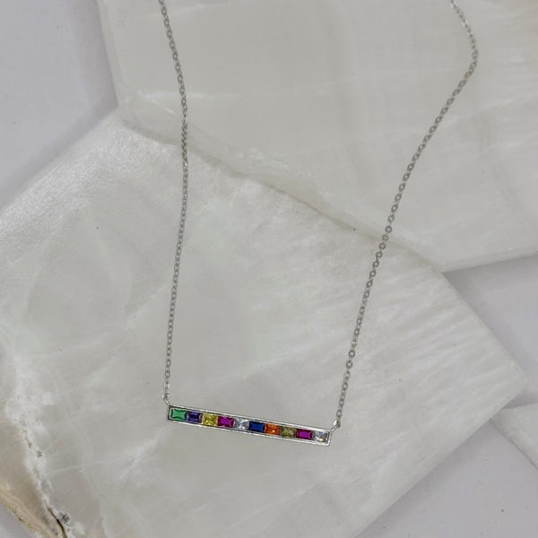 SILVER MULTI COLOR BAR necklace