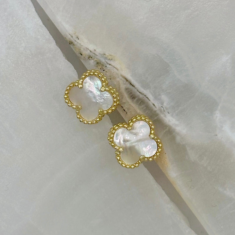 GOLD CRYSTAL GOOD LUCK MOTHER OF PEARL STUD earrings