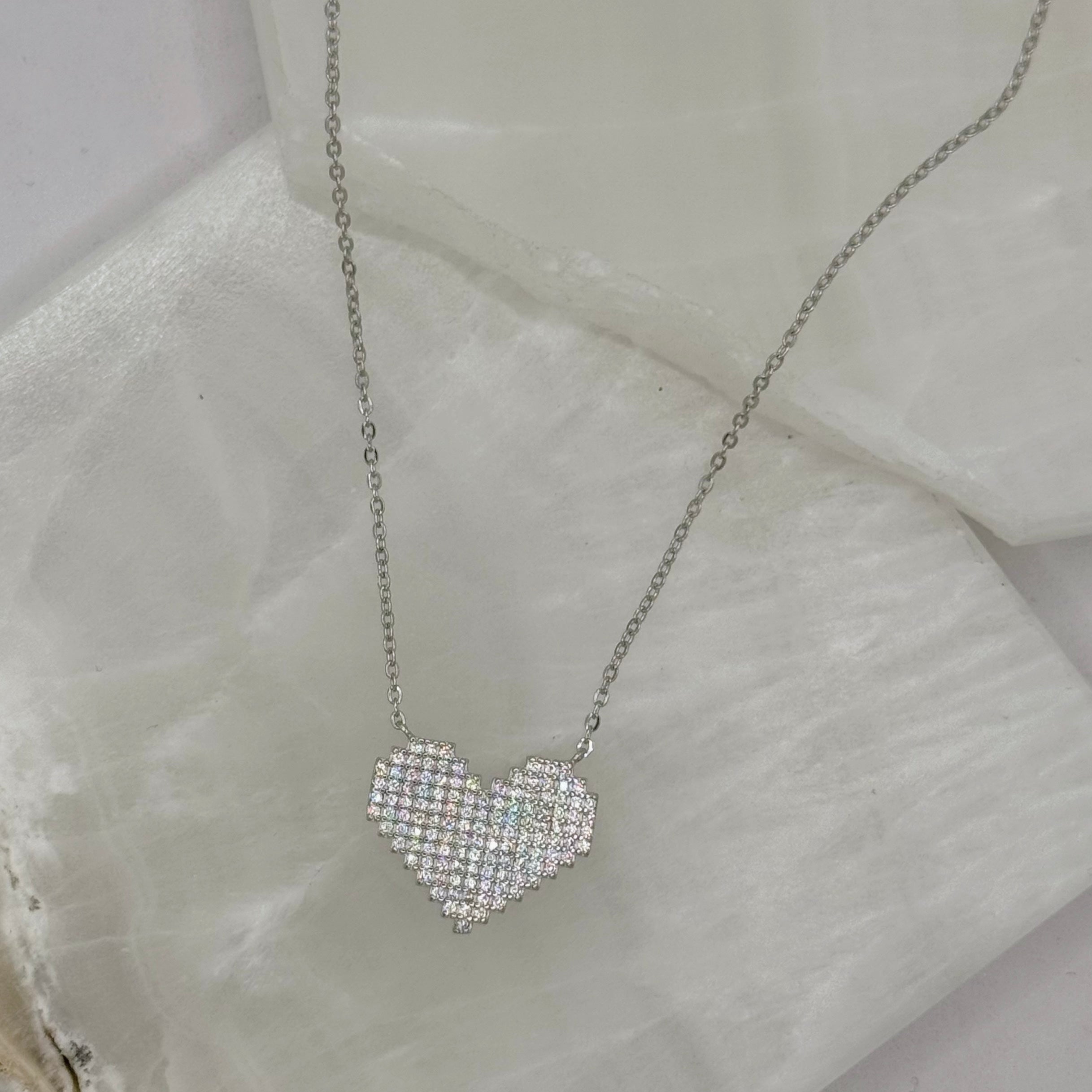 SILVER CRYSTAL HEART LOVE necklace