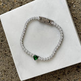 SILVER GREEN HEART CRYSTAL STEEL bracelet