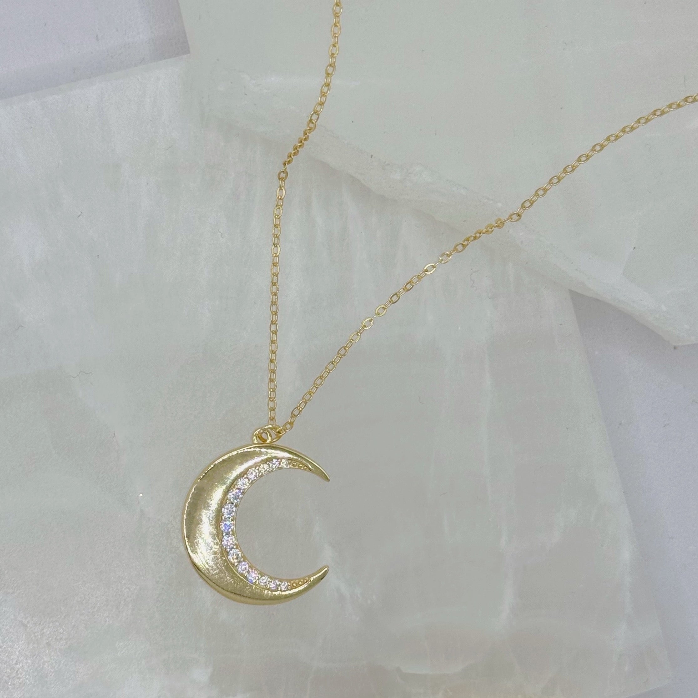 GOLD CRYSTAL ENCHANTED CRESCENT MOON necklace