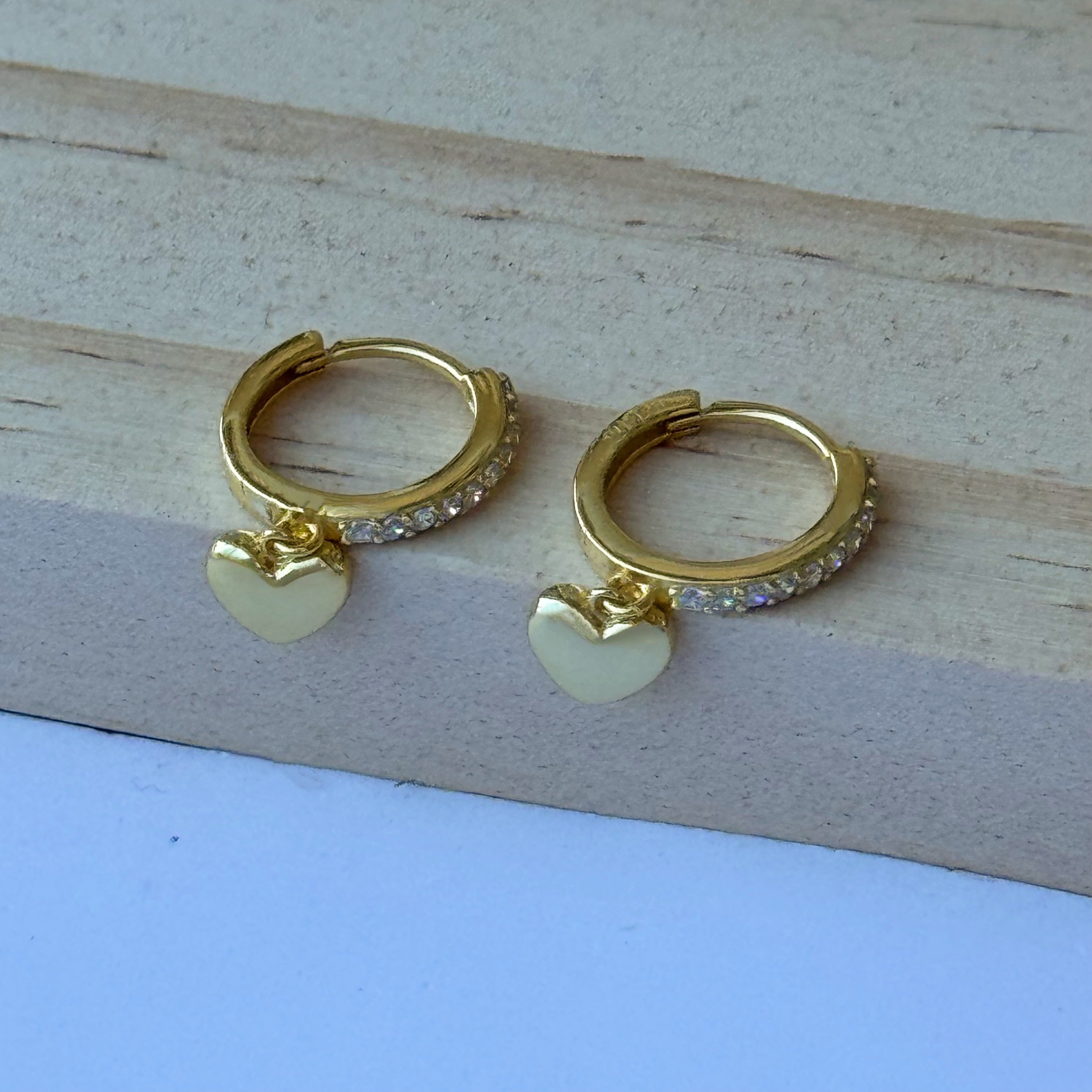 GOLD BUBBLE HEART DANGLE HOOP earrings