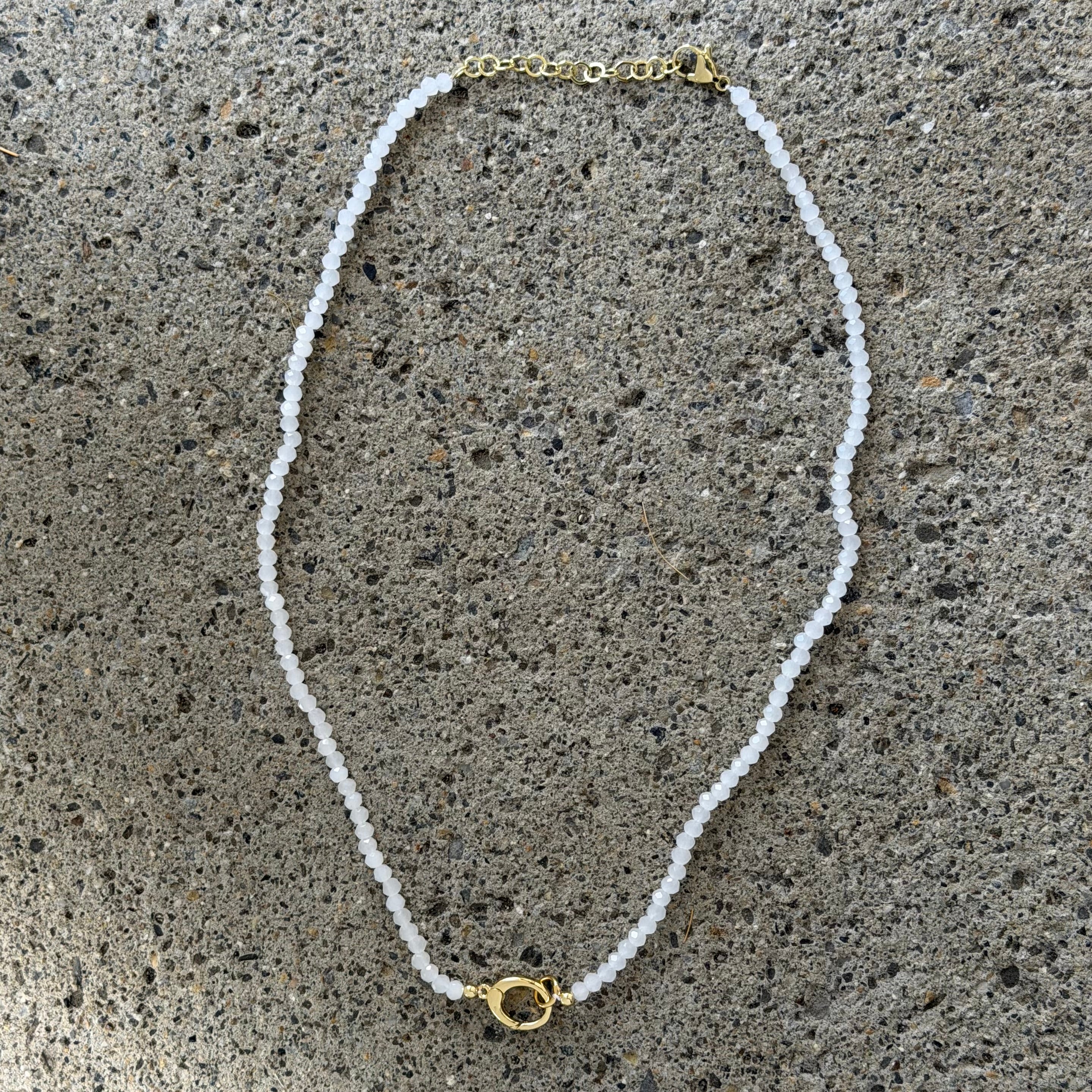 WHITE QUARTZ BEADED CHARM CLASP necklace