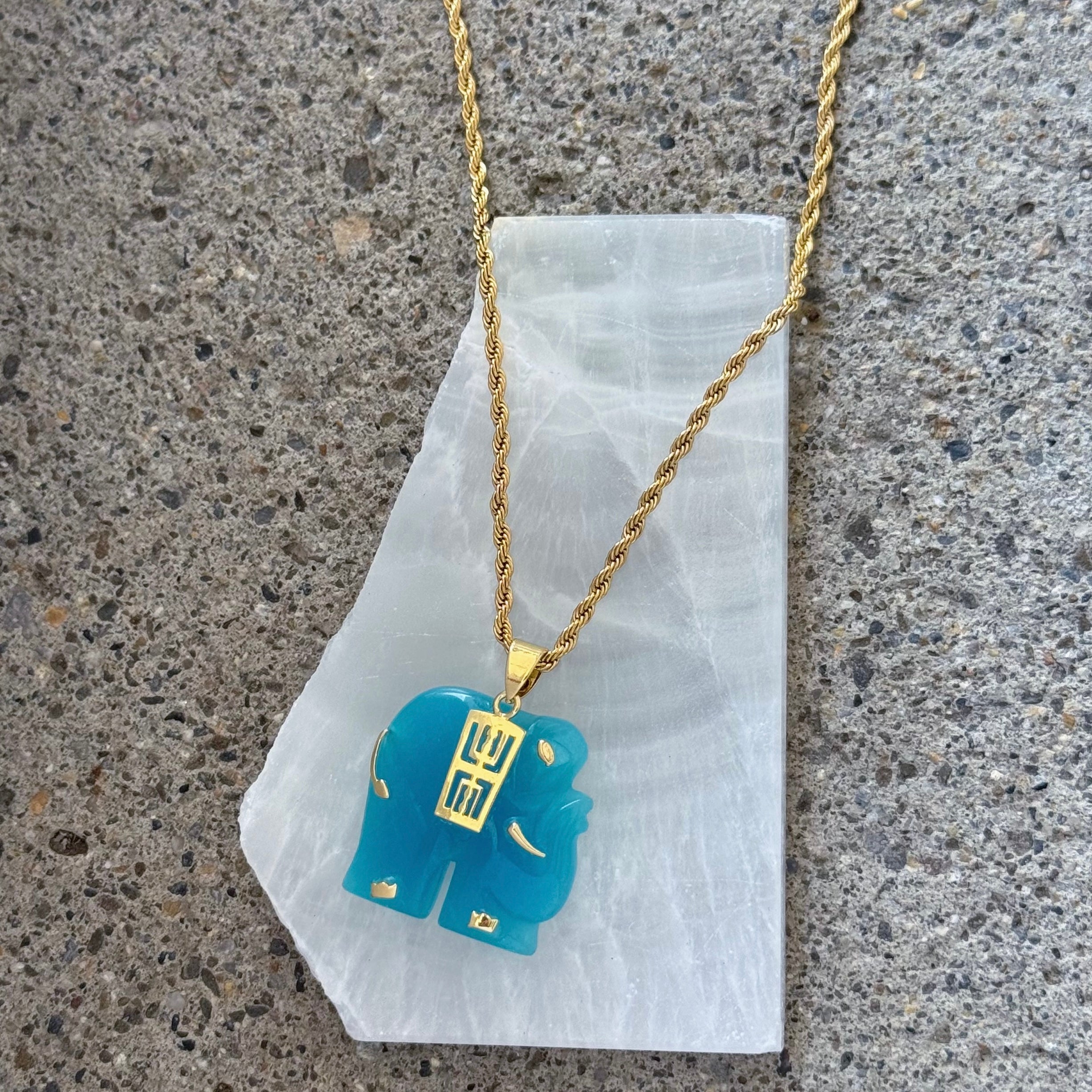 ELEPHANT LIGHT BLUE JADE necklace