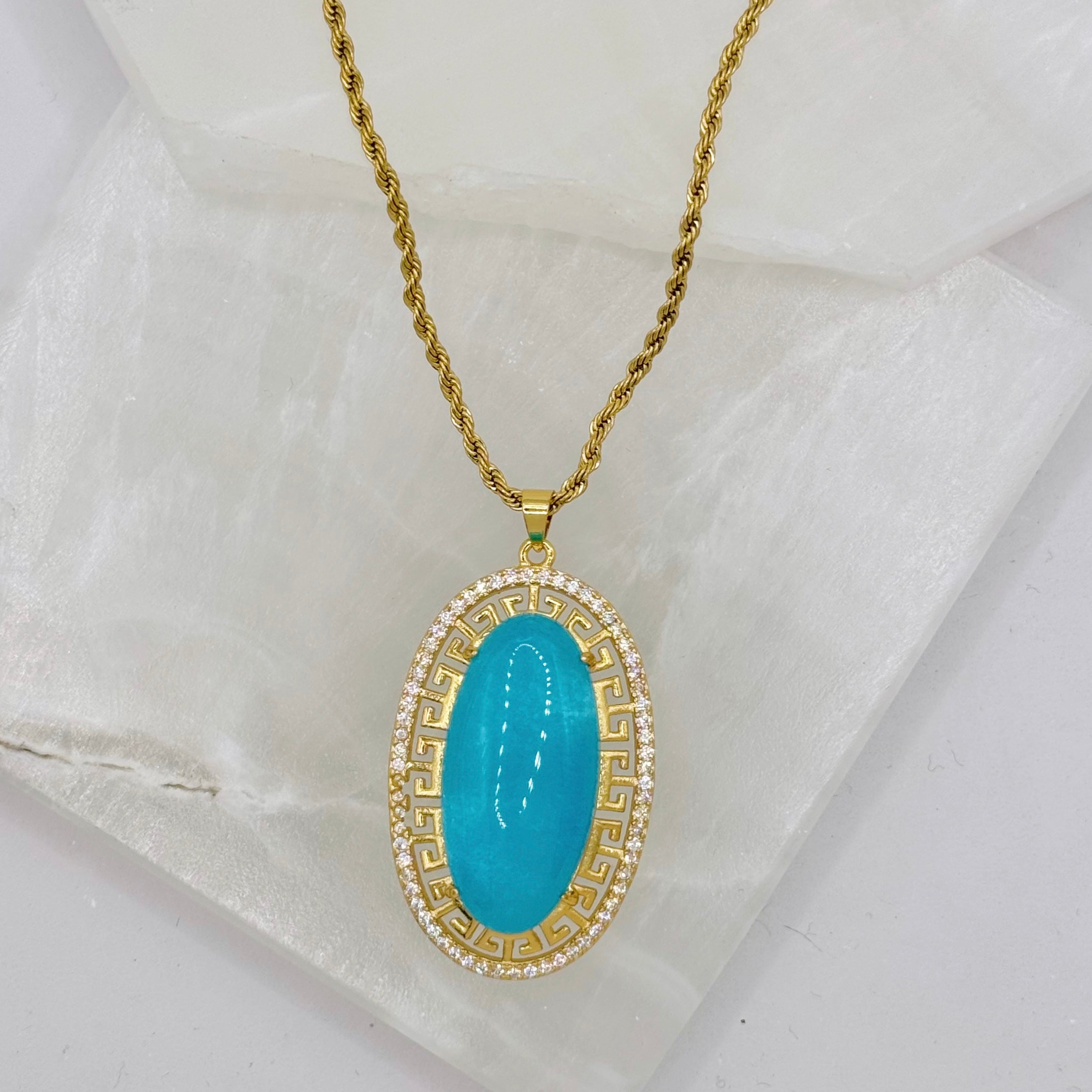 LARGE OVAL LIGHT BLUE CHALCEDONY necklace