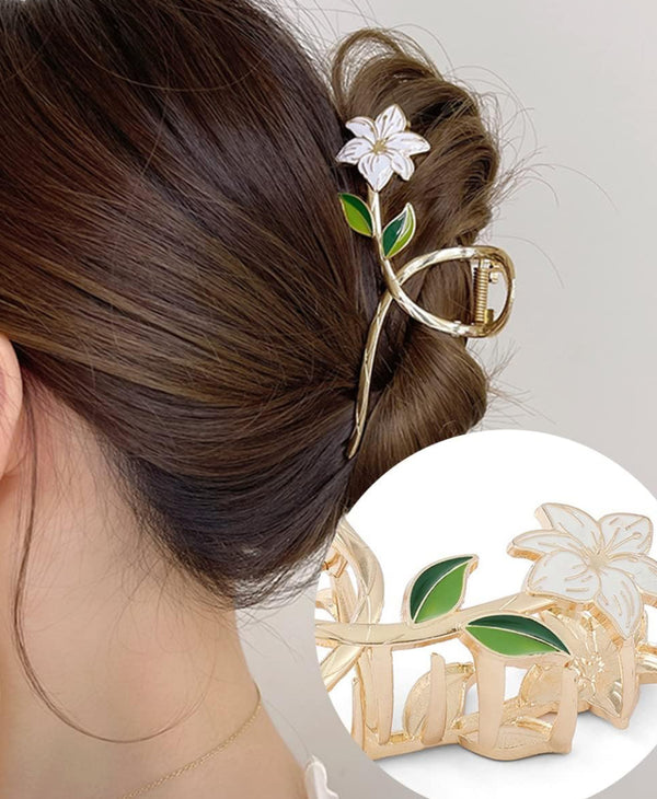 GOLDEN WHITE FLOWER hair clip
