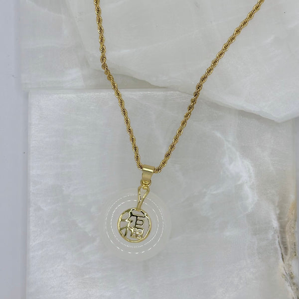 GOOD FORTUNE WHITE JADE 20MM necklace