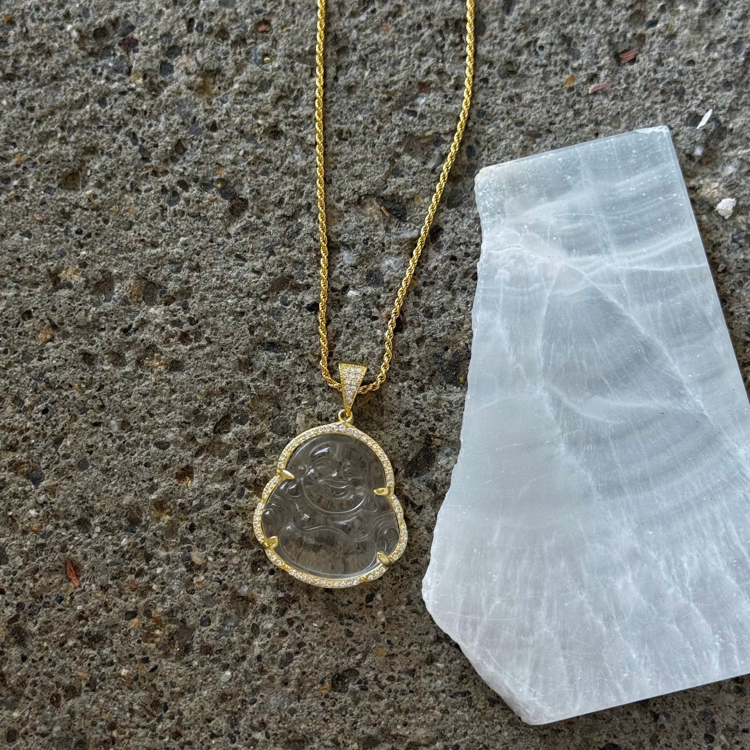 GOLD CRYSTAL CLEAR BUDDHA necklace