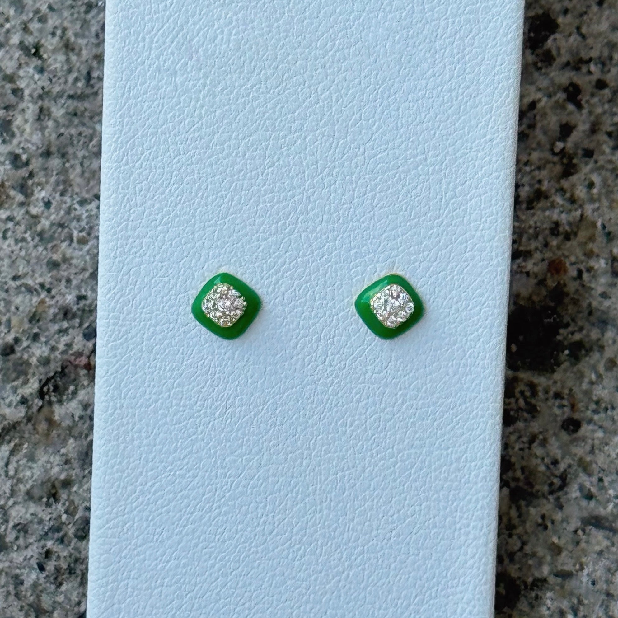 GOLD CRYSTAL GREEN ENAMEL STUD earrings