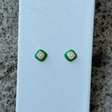 GOLD CRYSTAL GREEN ENAMEL STUD earrings