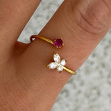 GOLD CRYSTAL RUBY BUTTERFLY STEEL ring