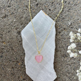 GOLD ROSE QUARTZ HEART PAPERCLIP necklace