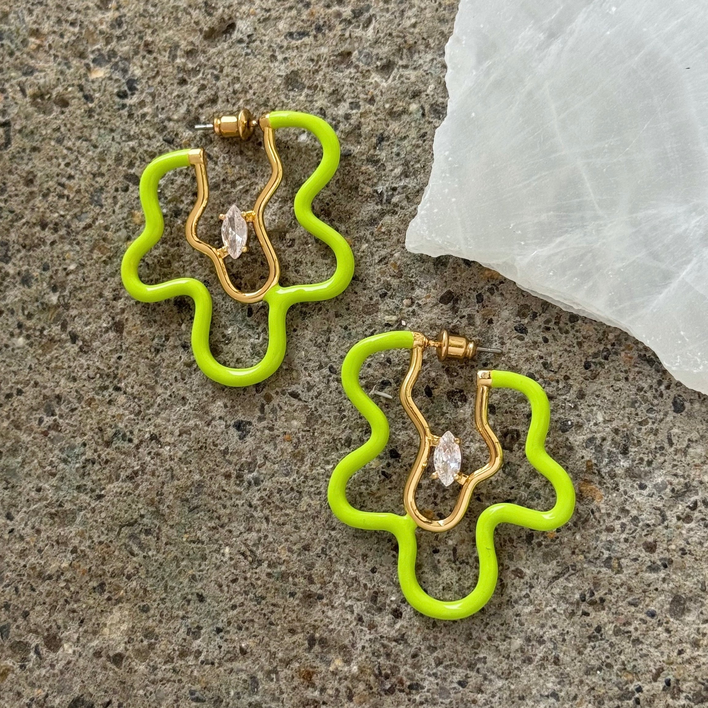 LIME GREEN SQUIGGLE earrings