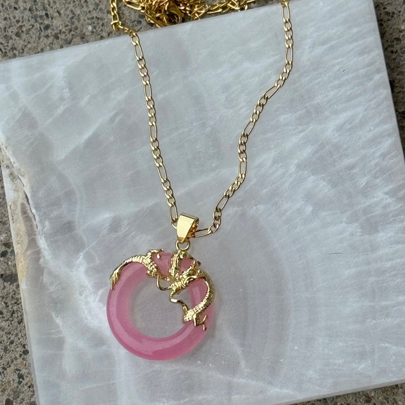 ROUND DRAGON PINK JADE necklace