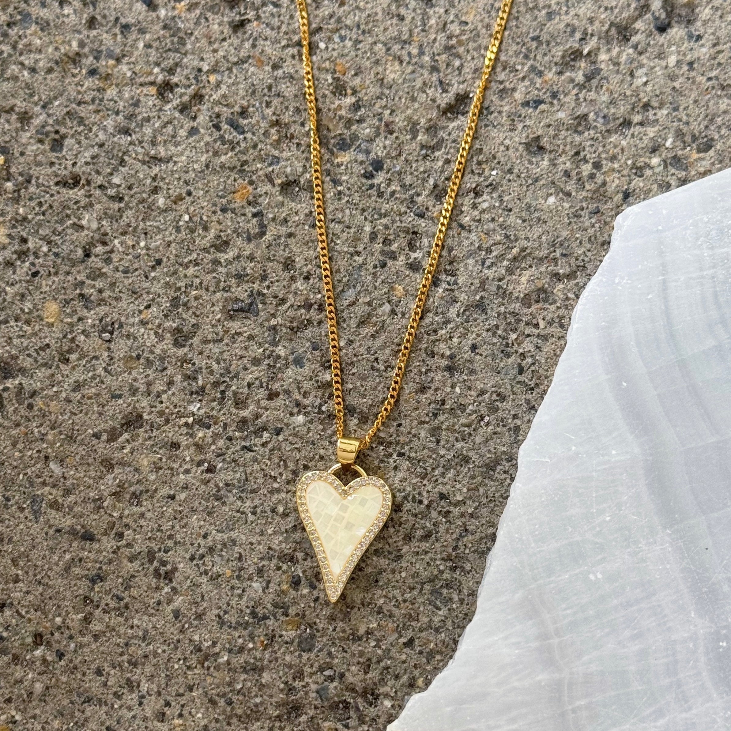 CRYSTAL WHITE MOTHER OF PEARL HEART necklace