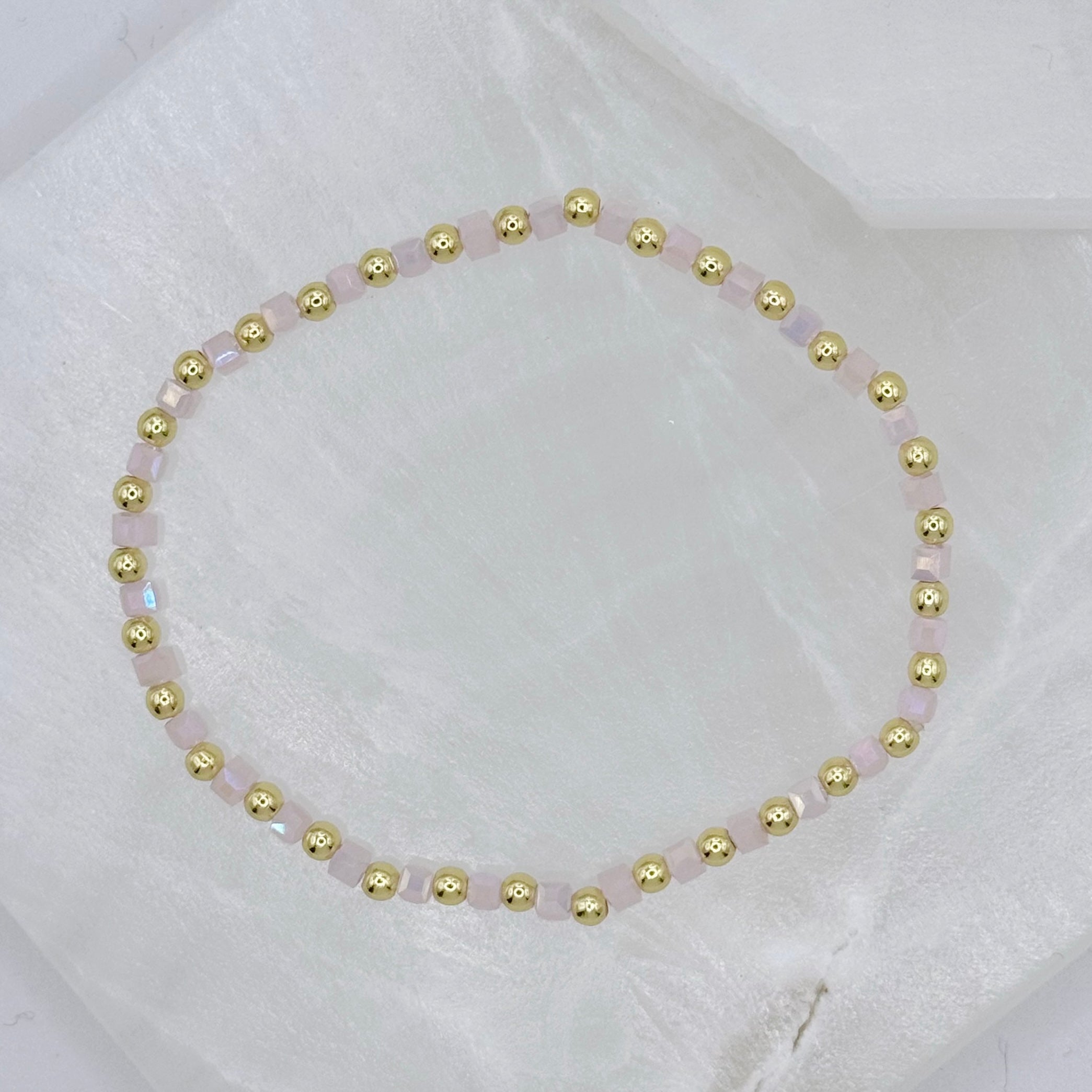 ROSE QUARTZ SQUARE BEADED STRETCHY bracelet