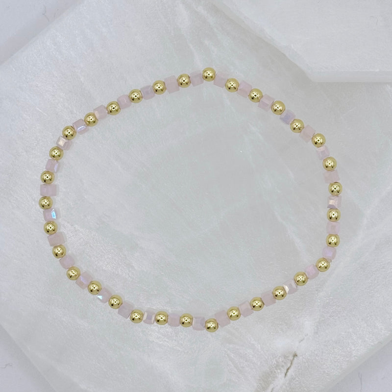 PINK SQUARE BEADED STRETCHY bracelet