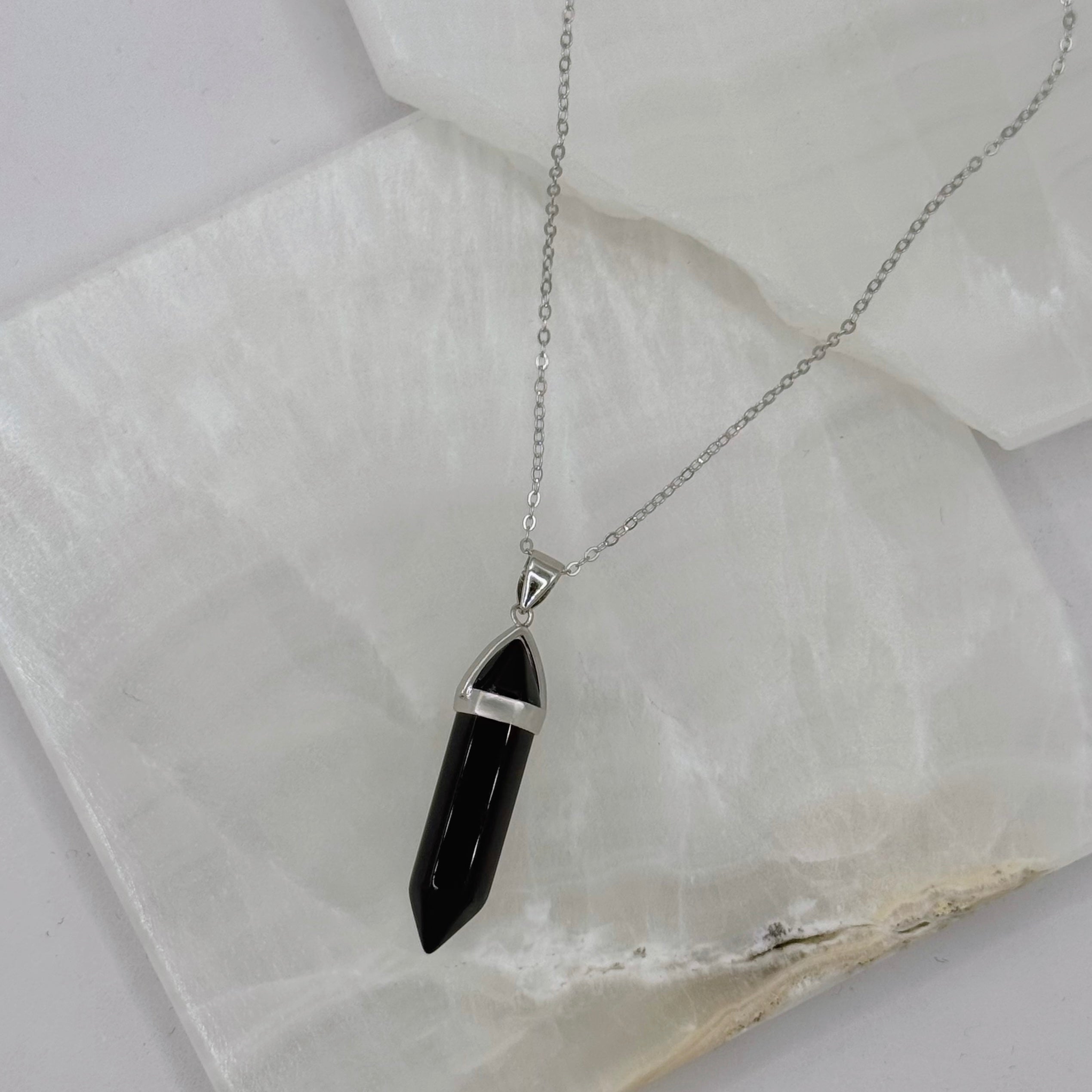 SILVER BLACK ONYX AMULET necklace