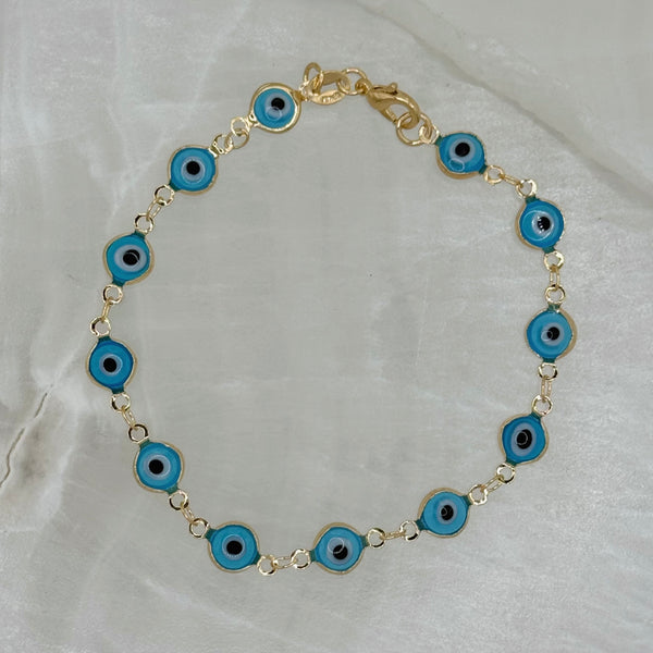 GOLD LIGHT BLUE EVIL EYE bracelet