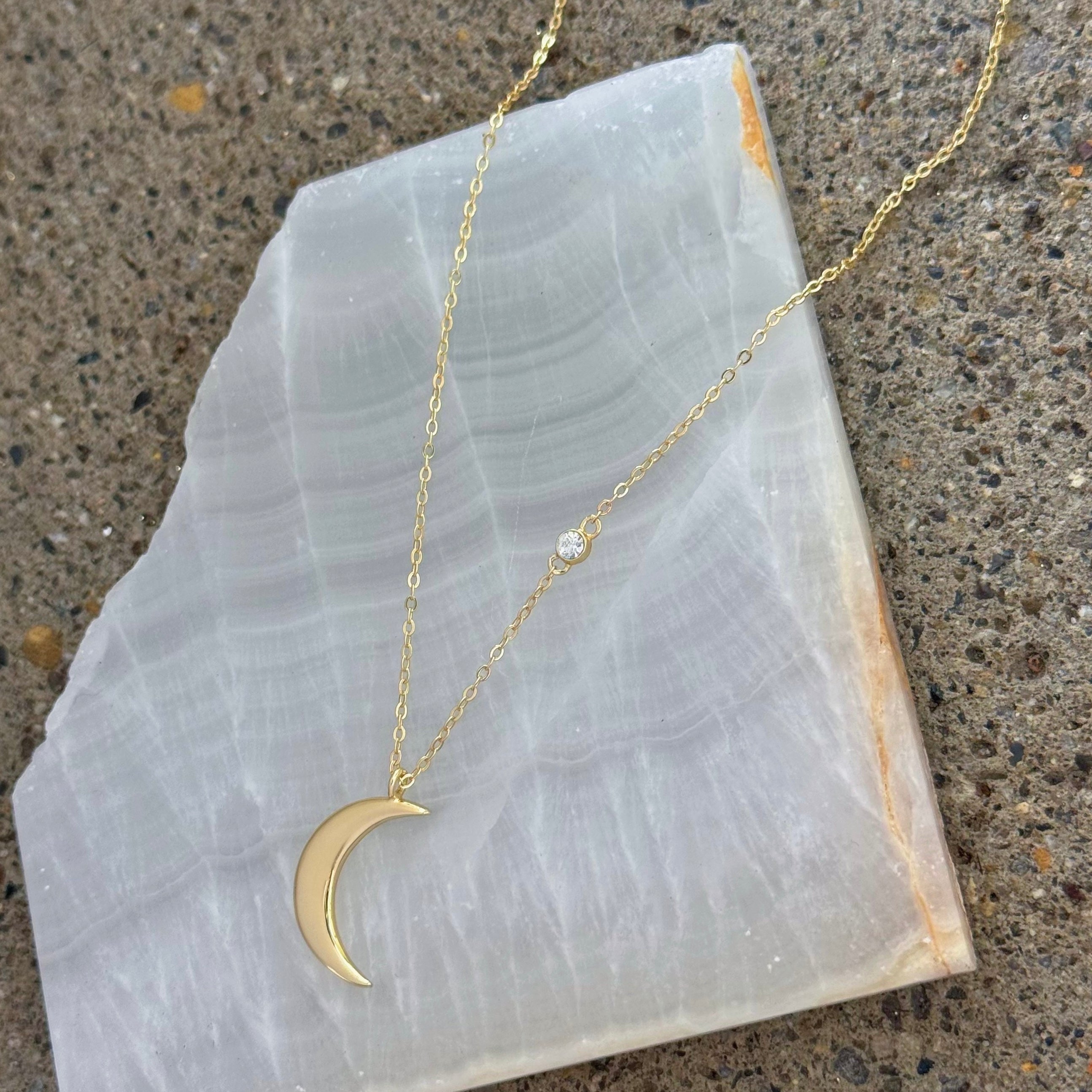 CRESCENT MOON & CRYSTAL STUD necklace
