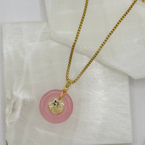 GOOD FORTUNE PINK JADE 25MM necklace