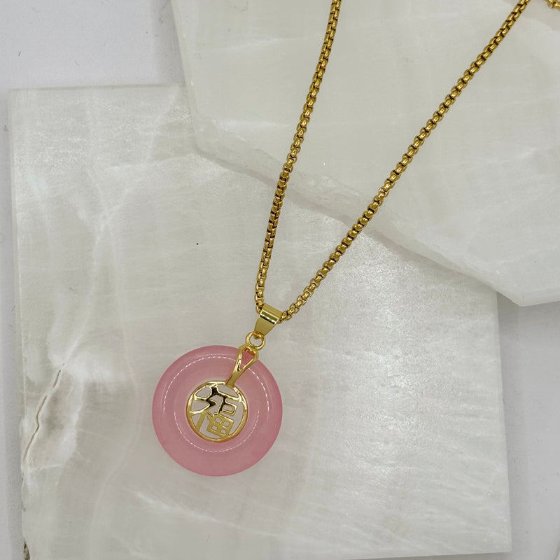 GOOD FORTUNE PINK JADE 25MM necklace
