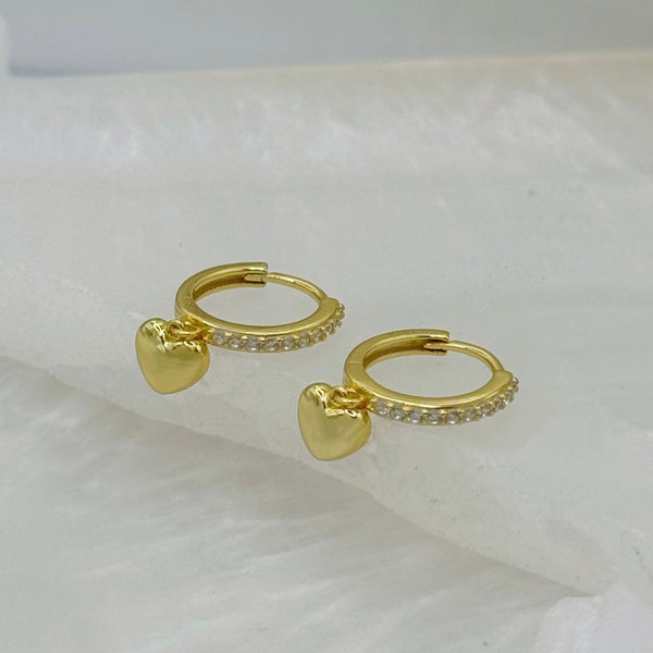GOLD BUBBLE HEART DANGLE HOOP earrings